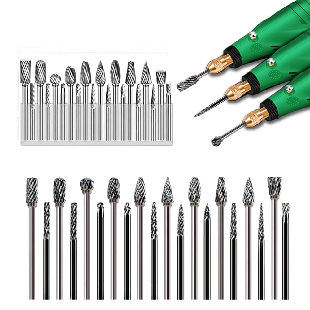 

20pcs Tungsten Carbide Milling Cutter File Burr Suit Reamer Tools Cut Set 3mm/6mm Electric Rotary Tools Accessories Kit