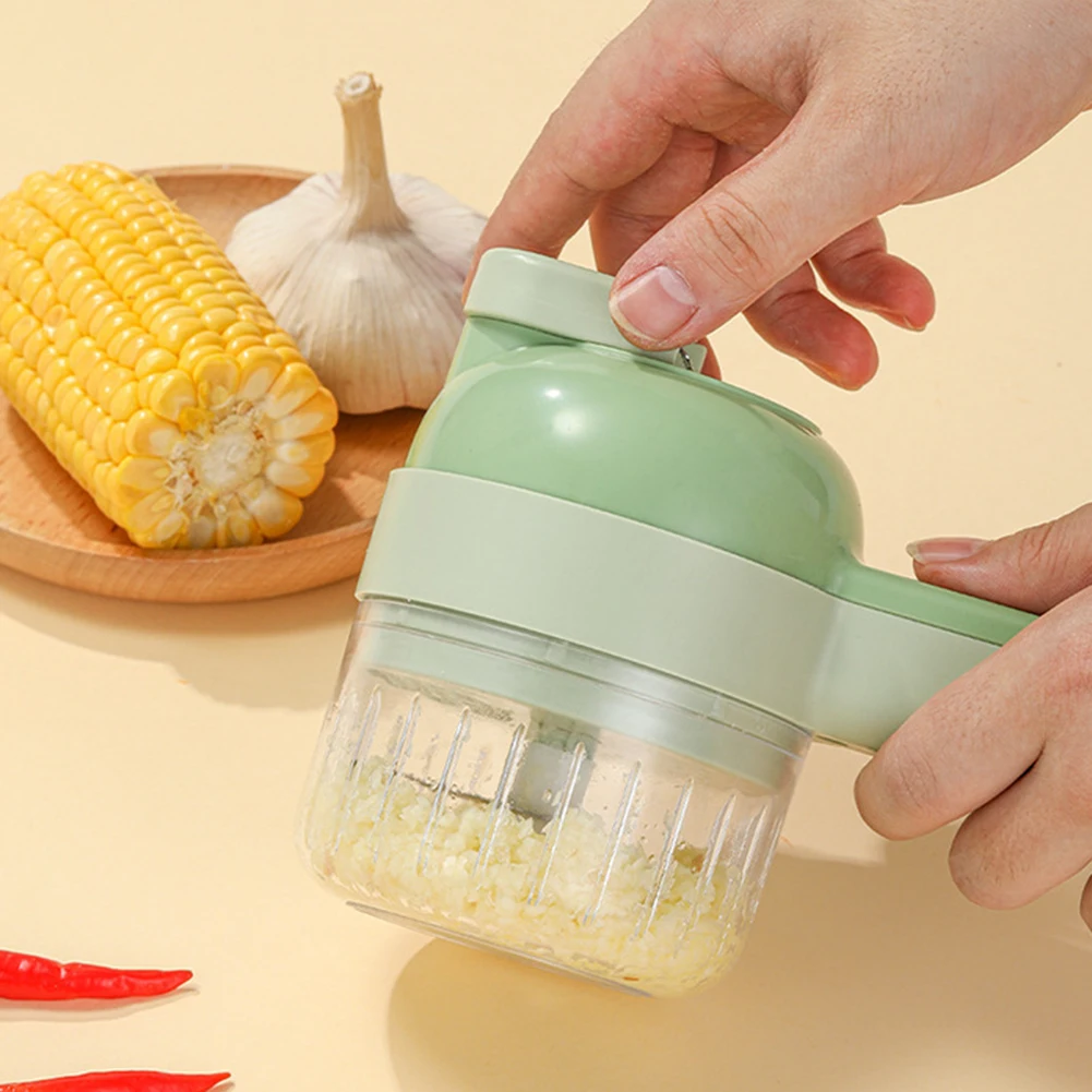 4 In 1 Handheld Electric Vegetable Cutter Set Durable Chili Vegetable Crusher Kitchen Tool USB Charging Ginger Masher Machine