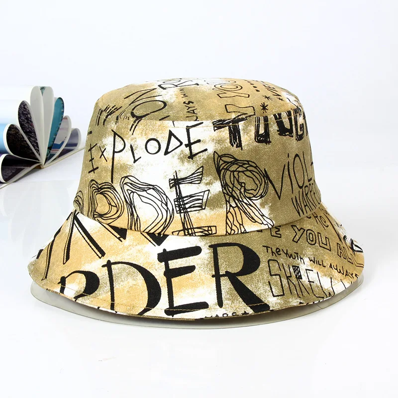 

Summer Autumn Graffiti Alphabet Cotton Polyester Mix Material Fisherman's Cap Outdoor Shade Soft Classic Panama Bucket Hat F119