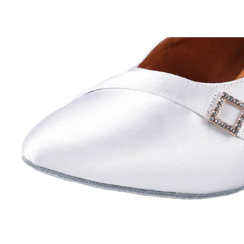 Modern Latin Dance Shoes White Satin Ladies Ballroom Tango Salsa Soft Sole Standard Dancing Shoes Women Waltz Training Shoes