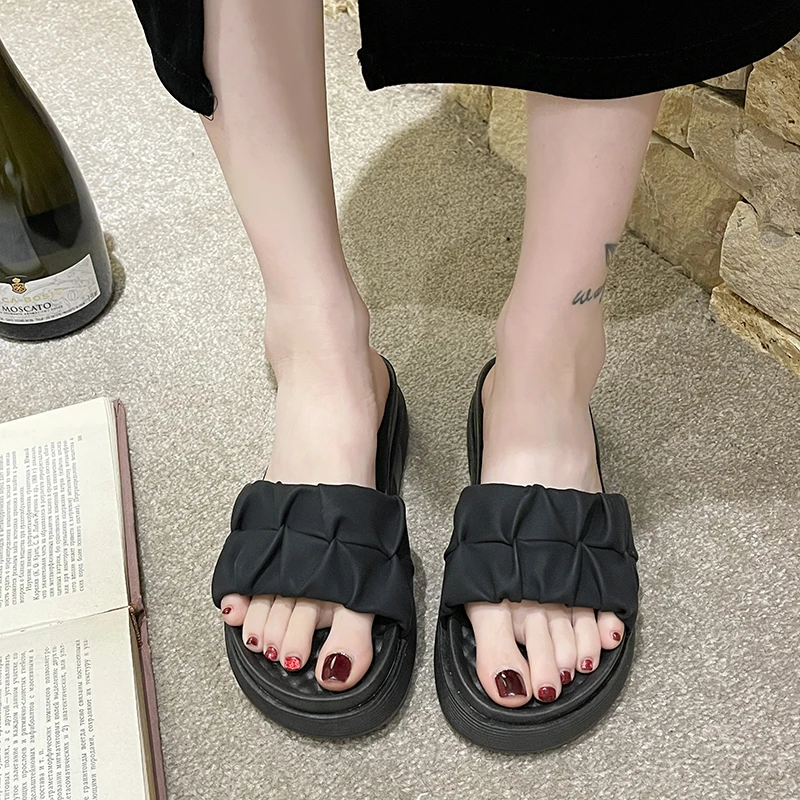 

Тапочки женские универсальные с открытым носком, простые модные тапочки на толстой подошве, лето 2023