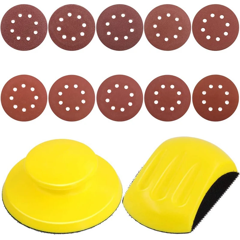 

62Pcs 10 Sizes 5 Inch 8 Hole Sanding Discs Sandpaper Hook And Loop Pads With Round And Mouse-Shaped Hand Sanding Blocks