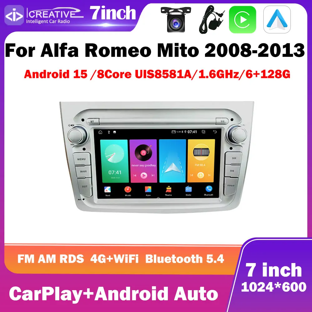 Фото Автомобильная магнитола на Android 15 для Alfa Romeo Mito 2008-2013, 7 дюймов, 1024*600, Carplay, Auto Multimedia, стерео, GPS-навигация, интеллектуальная 8-ядерная система, IPS. №1