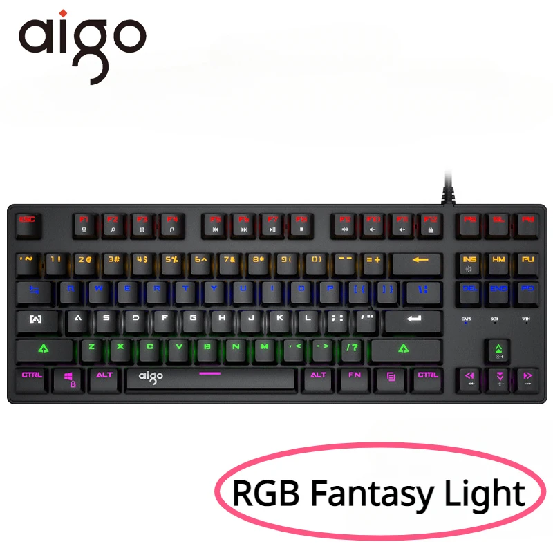 Механическая клавиатура Aigo W661, Проводная компьютерная игровая клавиатура с RGB-подсветкой, 87 клавиш, с синими переключателями, водонепроницаемая, для офиса и домашнего использования