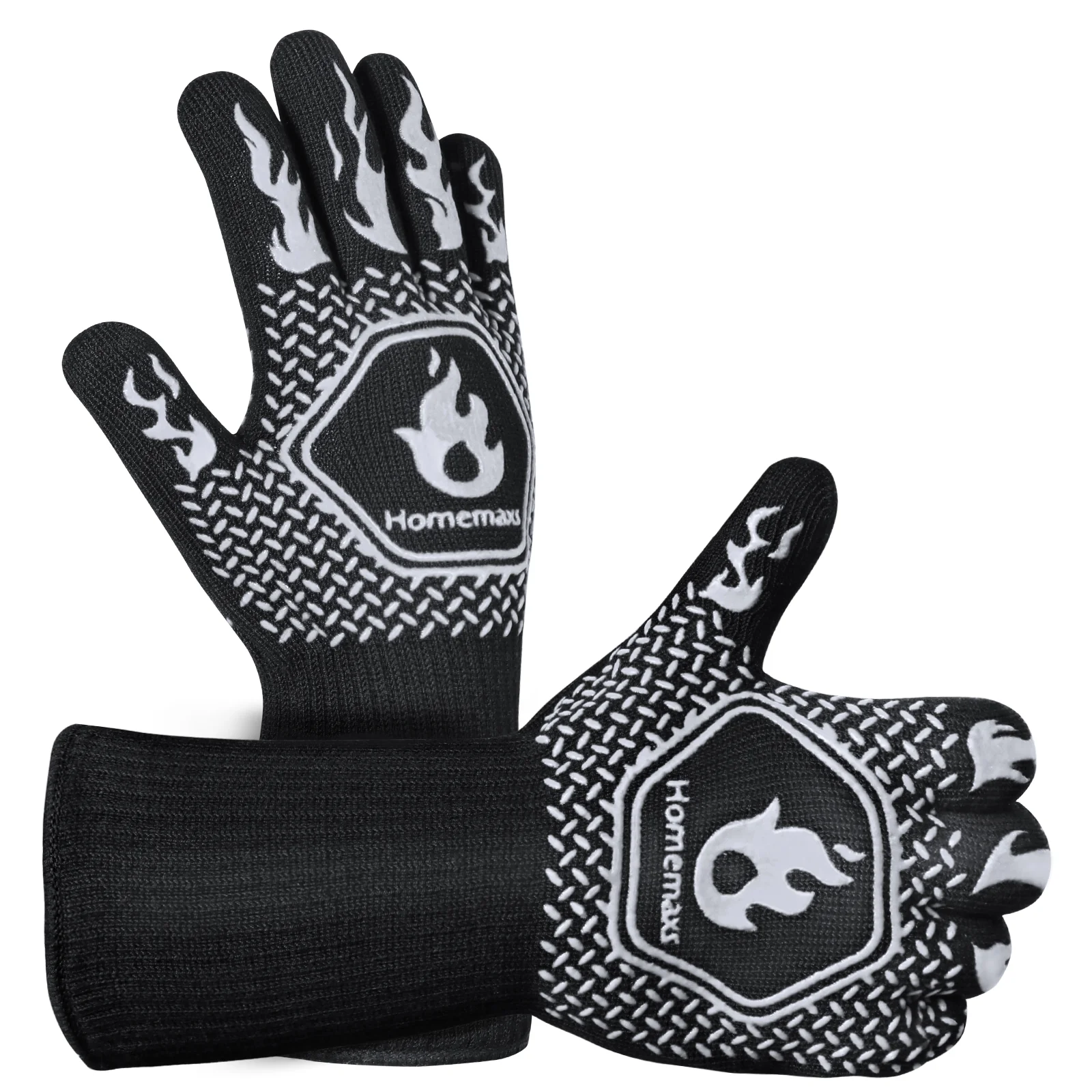 

Перчатки для барбекю HOMEMAXS, 800 ℃/1472 ℉, термостойкие перчатки для гриля, силиконовые перчатки, изолированные перчатки для барбекю с защитой от ожогов