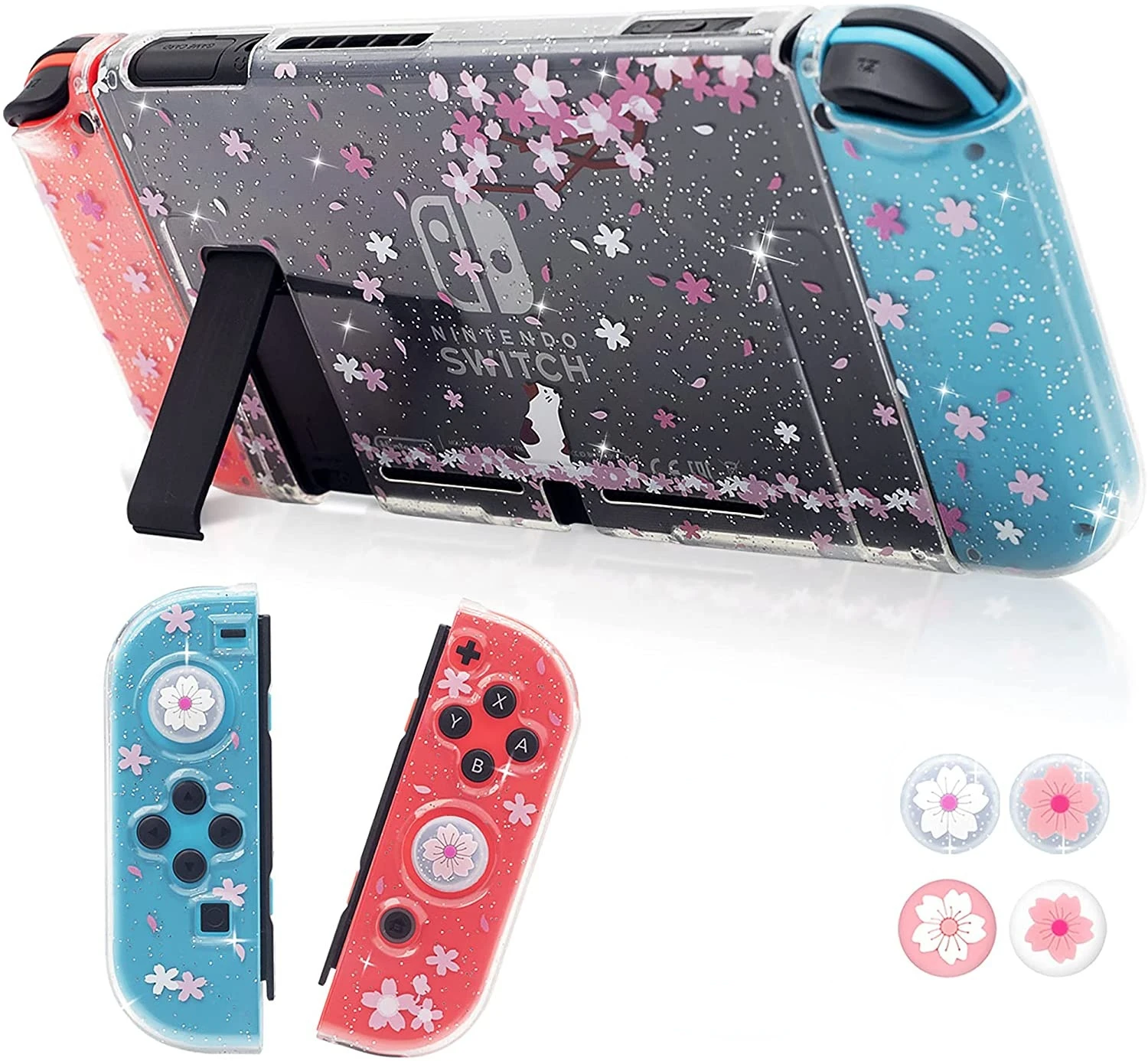 

Прозрачный чехол для Nintendo Switch, аксессуары, блестящий чехол с изображением цветущей вишни, защитный Кристальный чехол с милым котом для конс...