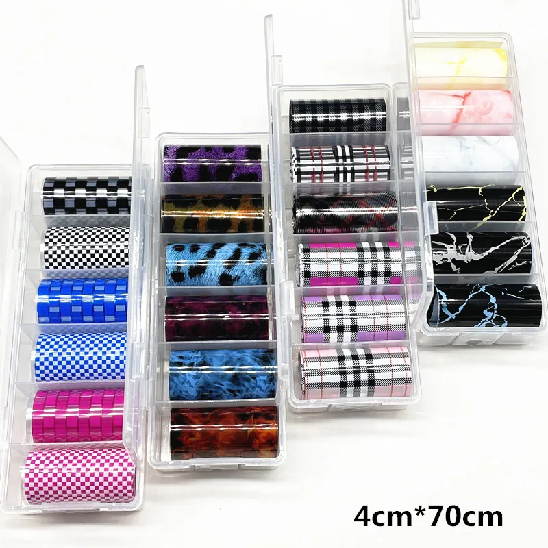6 rolls Chessboard Nail Foils for Transfer Paper Fire Flame Stickers Marbling Nails Wraps DIY Plaid Art Decorations |