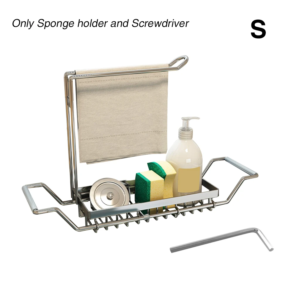 

Kitchen Sink Brush Dishcloth Sponge Holder Home Stainless Steel Drain Expandable Rack Rag Soap Caddy Organizer Storage