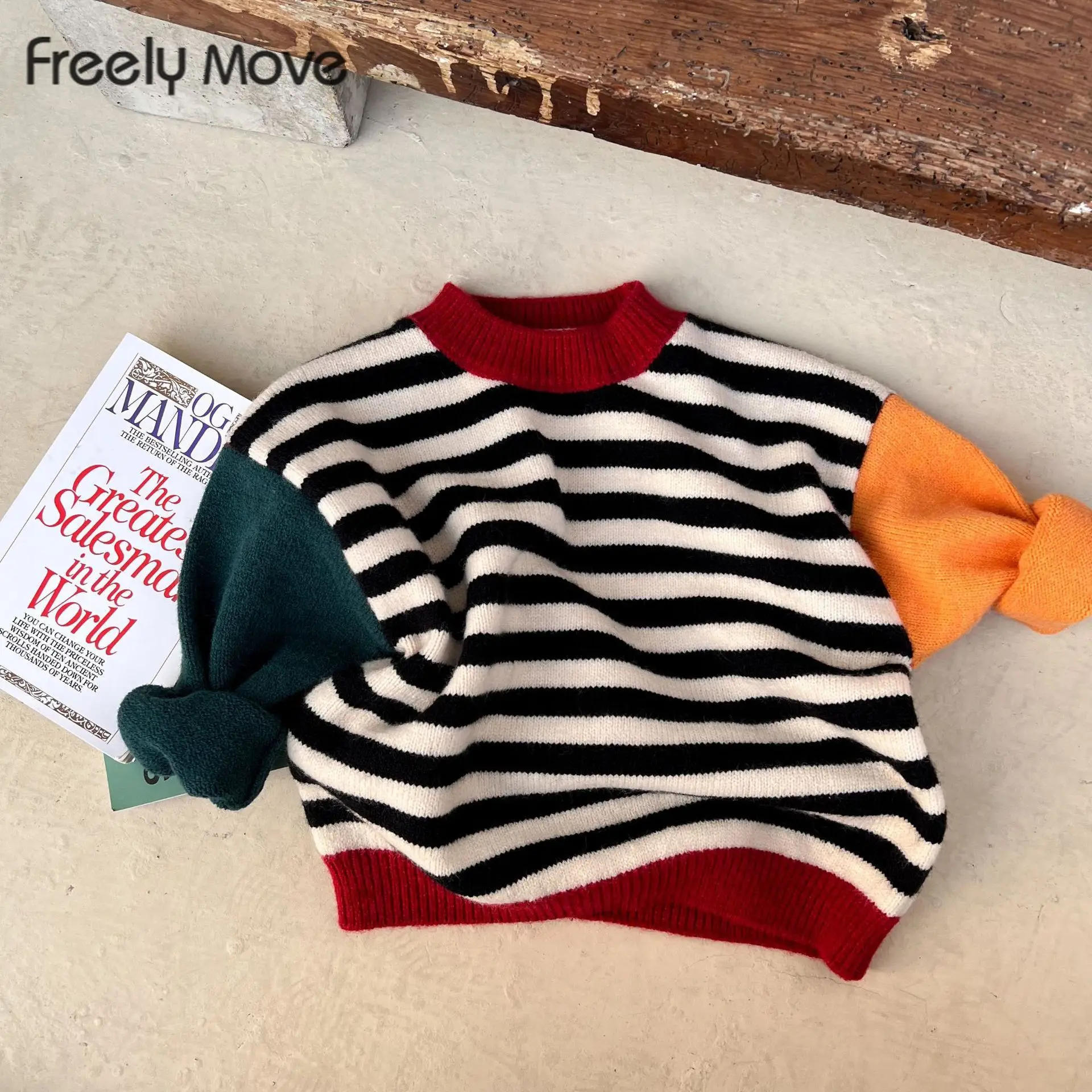 

Freely Move Autumn Winter Infant Baby Girls Boys Lovely Sweater Cardigan Long Sleeve Patchwork Stripped Knit Jacket Clothes