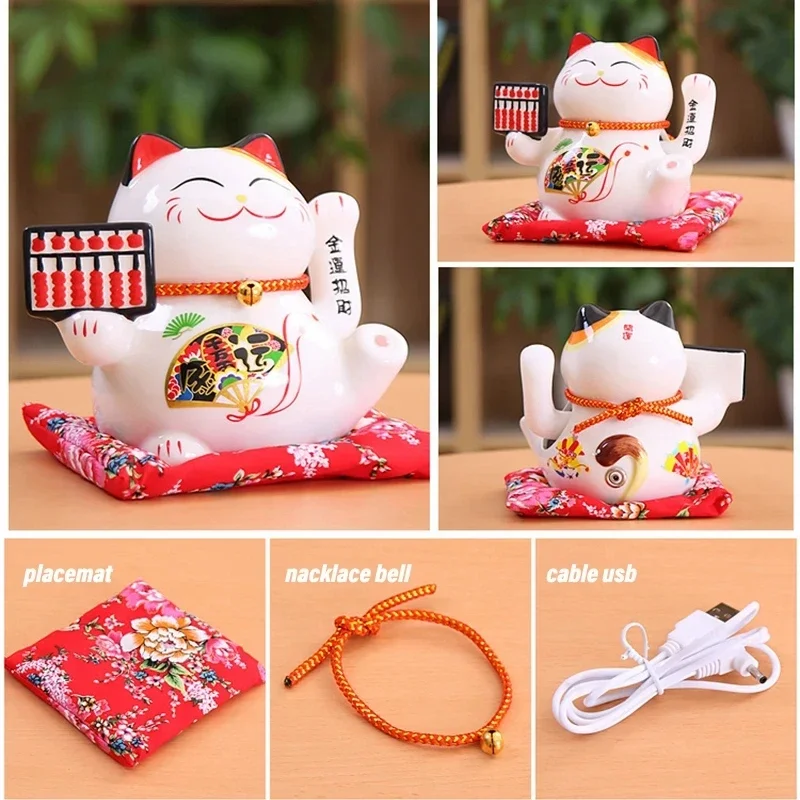 6-дюймовый керамический кот размахивающий руки кошка удачи электрический Maneki Neko