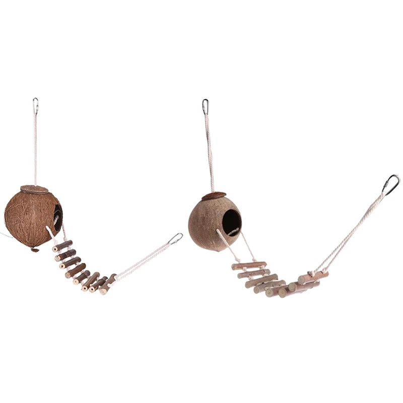 

100% Natural Coconut Husk Coconut Hide With Ladder For Bird Shell Hideaway Durable Habitat