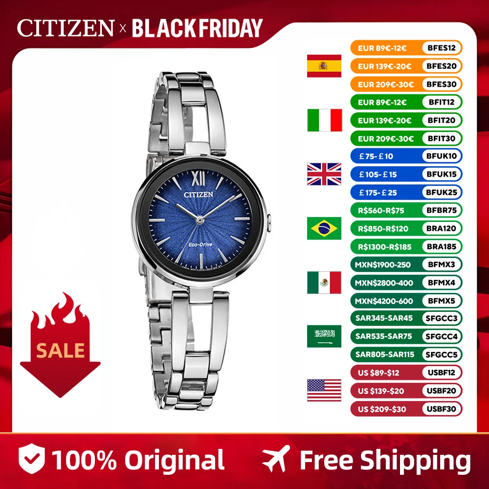 Оригинальные женские часы CITIZEN Eco-Driver 3Bar водонепроницаемые модные для отдыха