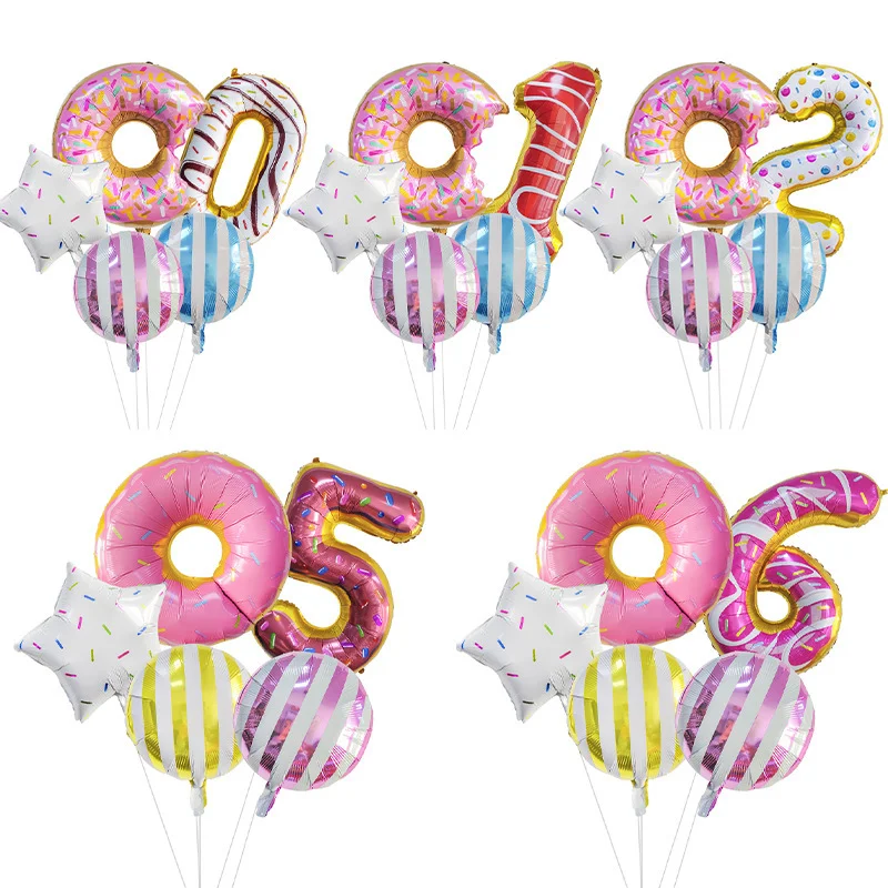 

1set 32inch Candy Number Foil Balloons Baby Shower New Year Party 18inch Donut Helium Globos Birthday Party Decorations Kid Ball