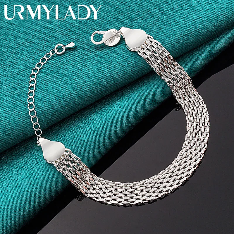 

URMYLADY 925 Sterling Silver 10mm Weave Chain Tassels Bracelet For Women Men Fashion Wedding Engagement Party Jewelry