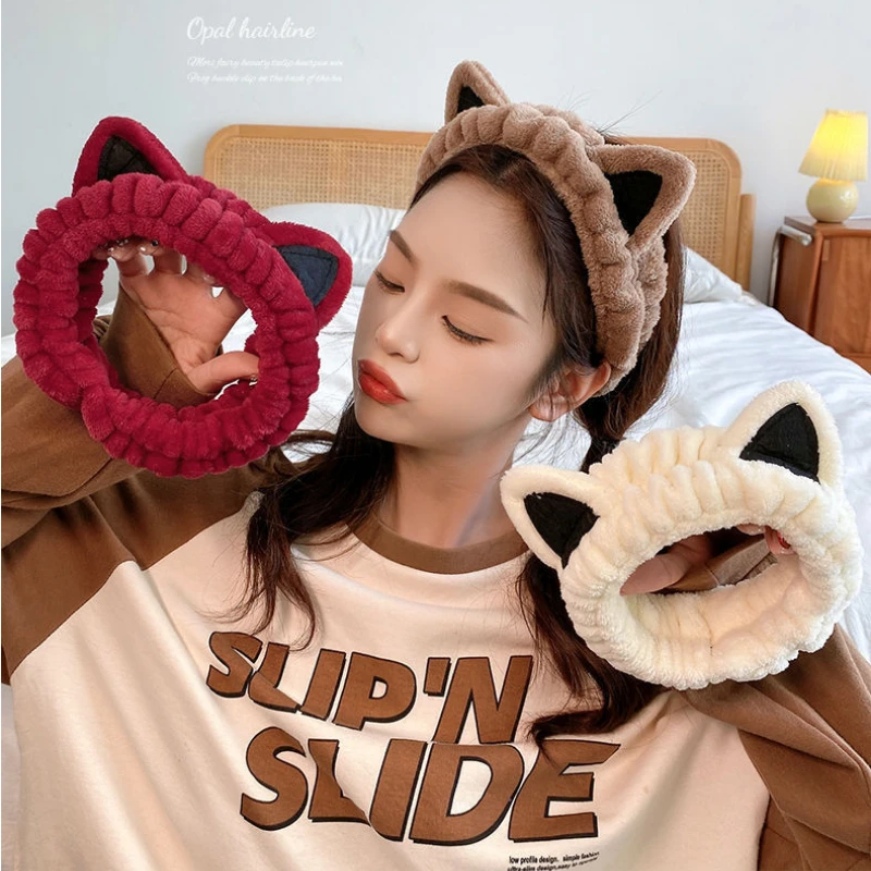 

Cute Cat Ears Headband for Women Little Bear Makeup Wash Hairband Girls Elastic Hair Bands Turban Head Bands Hair Accessories