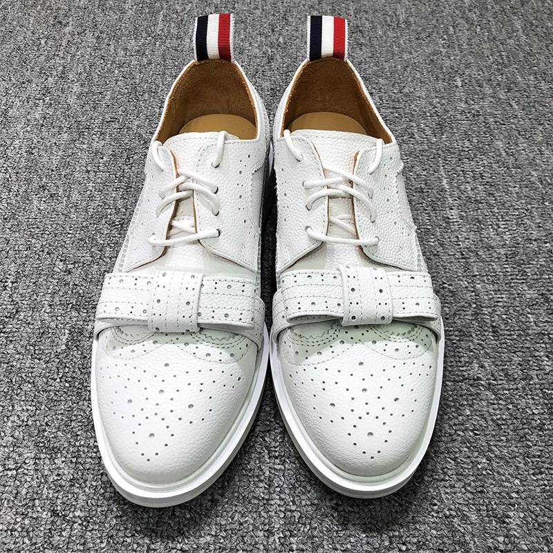 

TB THOM Shoes Spring Autunm Women's Shoes Fashion Brand White Pebble Calfskin Long-wing Brogue Calfskin Bowknot Leather TB Shoes