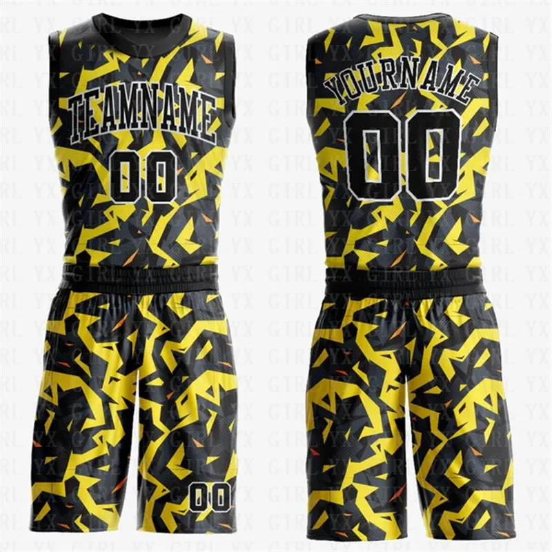 Custom Gold Green-White Round Neck Sublimation Basketball Suit Jersey 3D Printed Tank Tops And Shorts Personlized Team