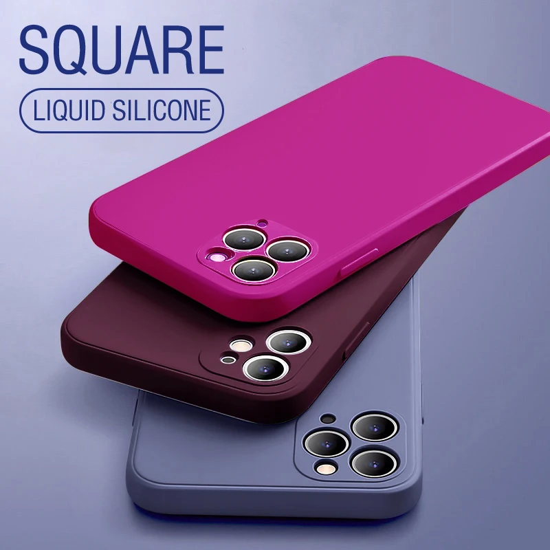 

Square Liquid Silicone Phone Case for iPhone 11 14 13 12 Pro Max Mini XS XR X 7 8 Plus Protection Cover