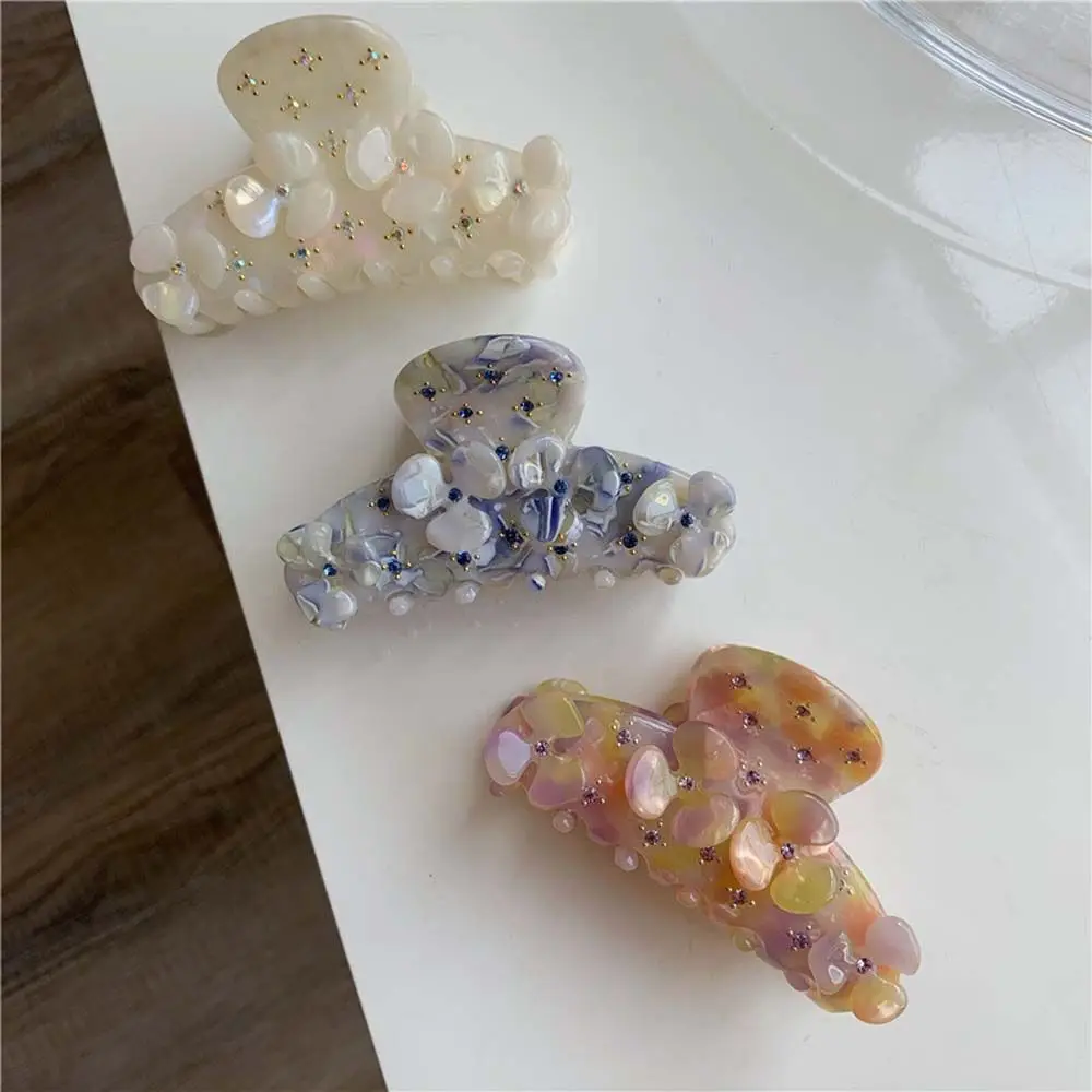

Acetic Acetate White Colorful Crystal Flower Diamond Acetate Hair Claw Hair Ornaments Korean Style Flower Hair Clips