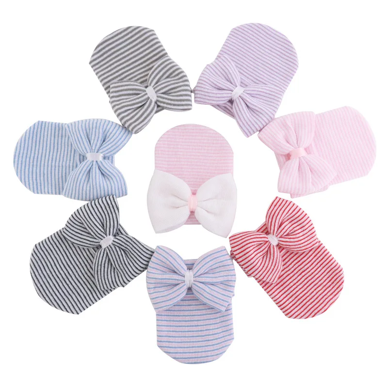 

Вязаная шапочка для новорожденных пуловер и шапка Милая фетальная шапка с бантом для новорожденных детская шапка полосатая шапка с большим бантом детская шапочка