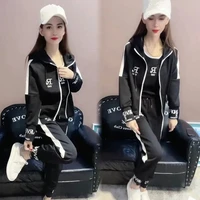 hooded jacket sports cardiganvestleggings three piece chain letter printing sun protection fashion 3 piece set womens suit