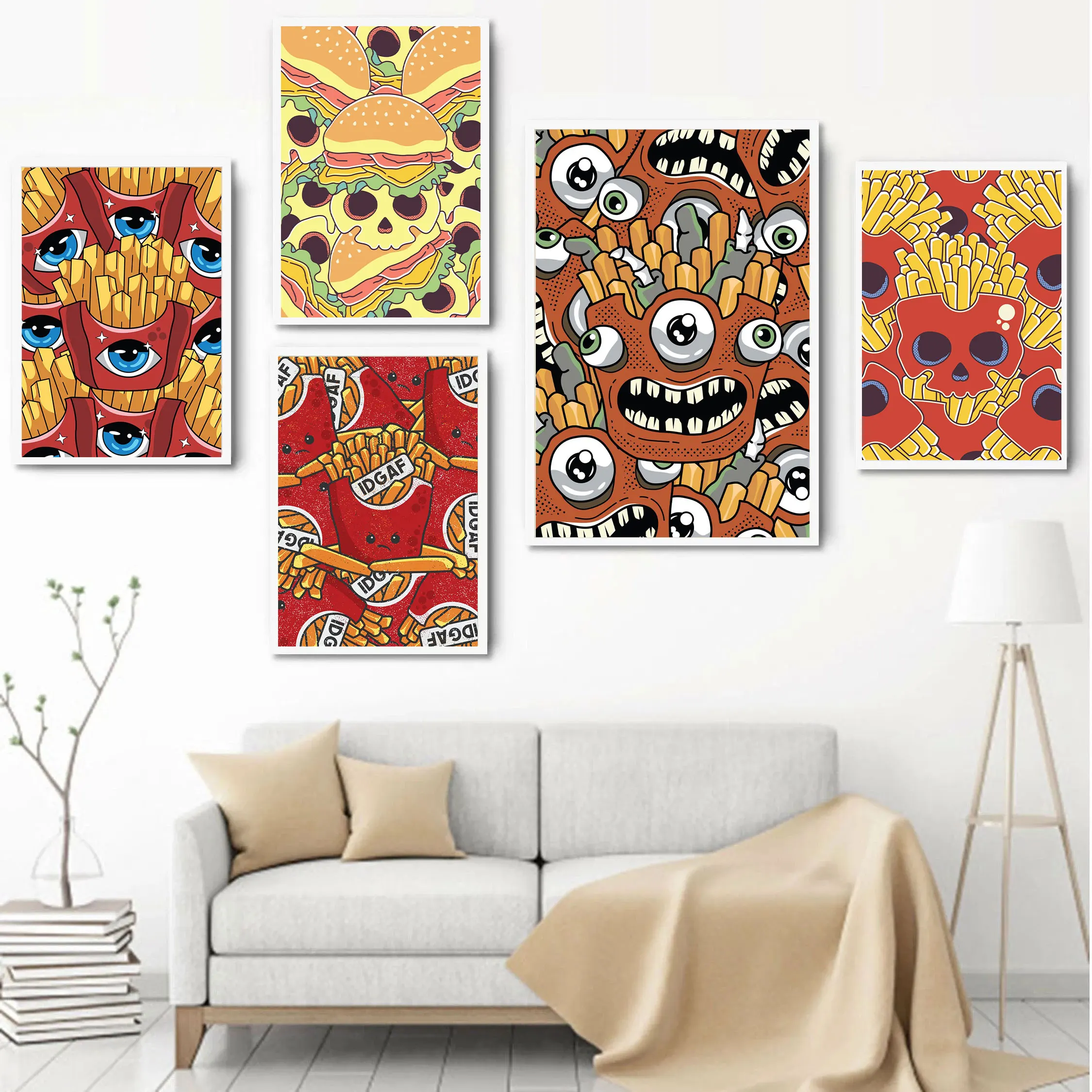 Смешное выражение еды страшные глаза мультяшная корона картины для гостиной