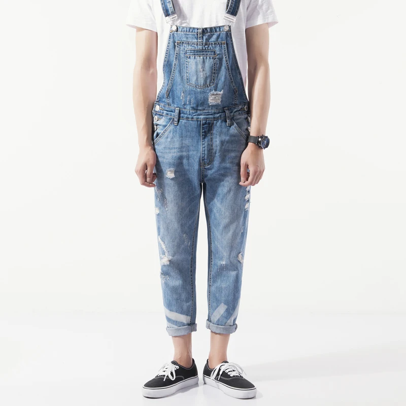 Denyblood Jeans Mens Distressed Jeans Ripped Slim Jeans Denim Bib Overalls Fashion Hole Vintage Washed Jumpsuits For Men K8188