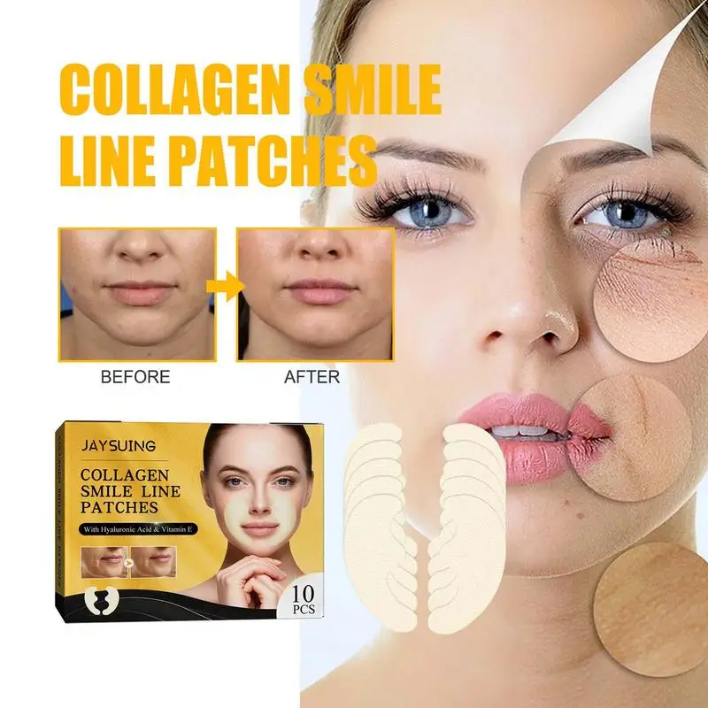 

10pcs Collagen Smile Line Patches Hyaluronic Acid Vitamin E Anti-Wrinkle Tightening Laugh Lines Tape Firming Lifting Strips