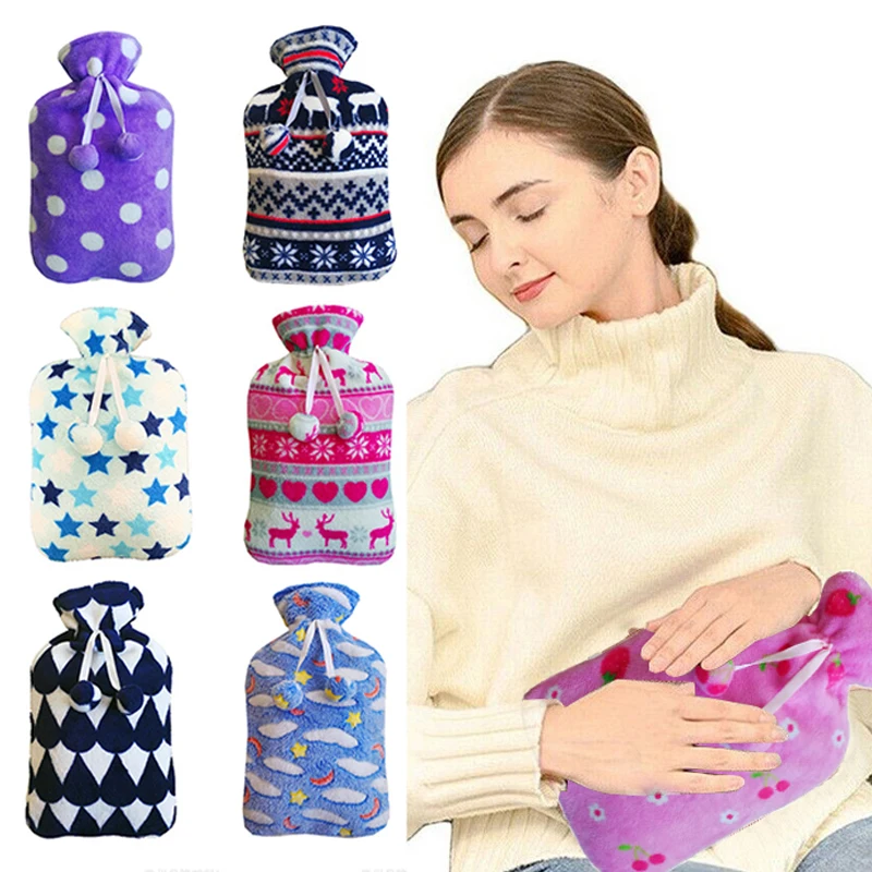 

Large 2L Soft Hot Bottle Cover Pain Relief Winter Warm Faux Fur Pompom Water Bag Bottle Cover Pouch Reusable Fluffy Cozy Cover