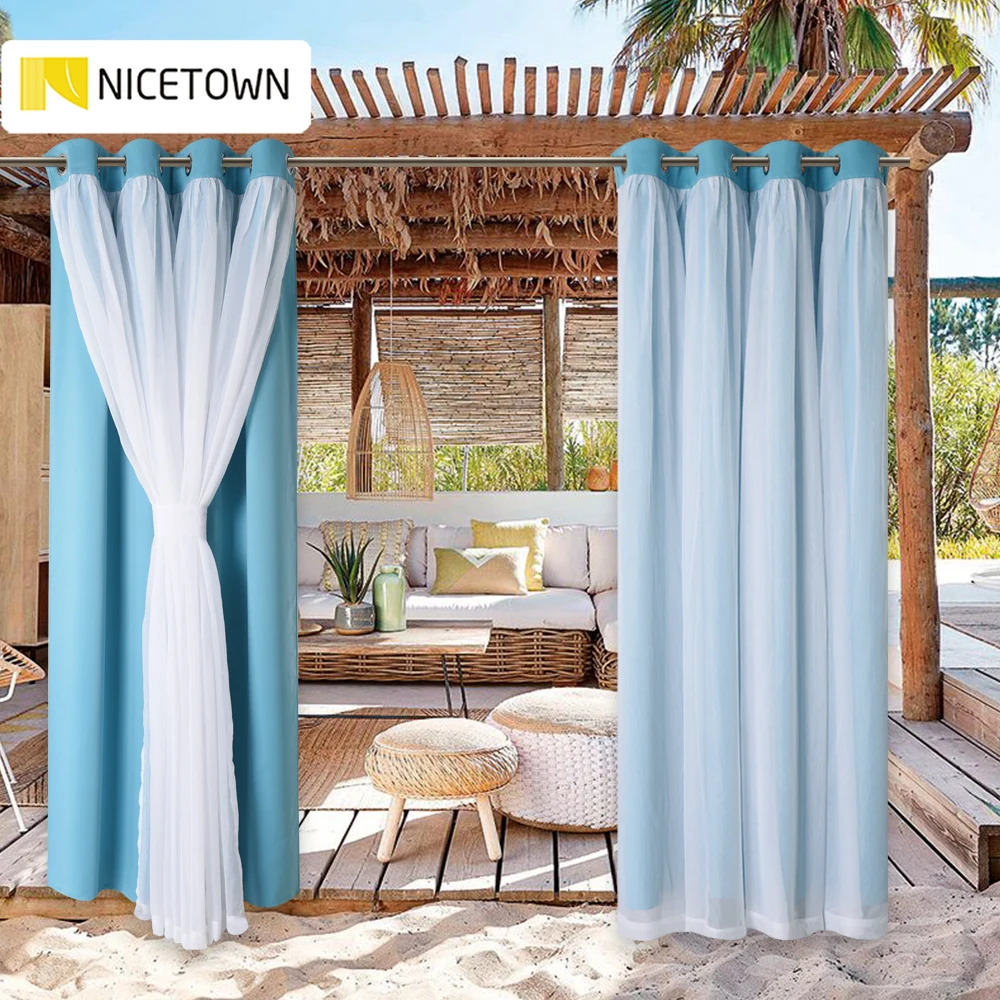 NICETOWN-cortina impermeable para exteriores, cortina opaca que bloquea la luz, resistente a la decoloración con ojal a prueba de óxido para porche, Playa y Patio