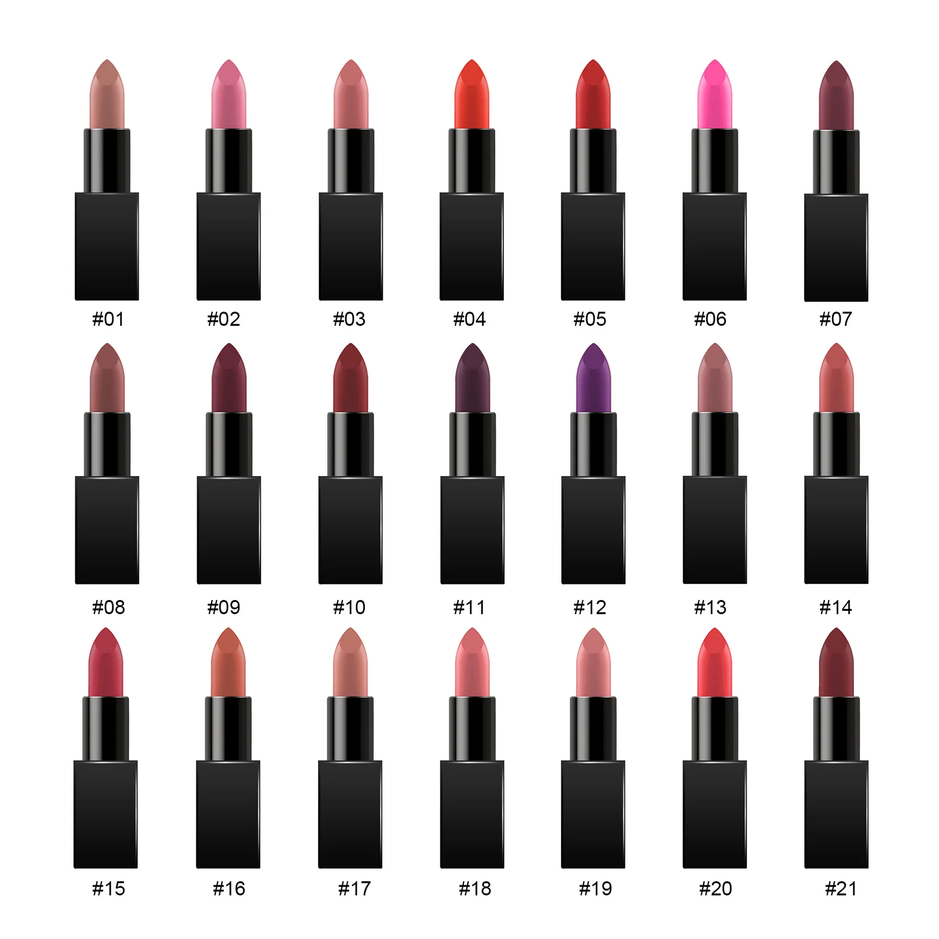 

21colors Matte Waterproof Non-stick Pigment Long-lasting Private Label Lipstick Custom Bulk Lip Makeup Beauty