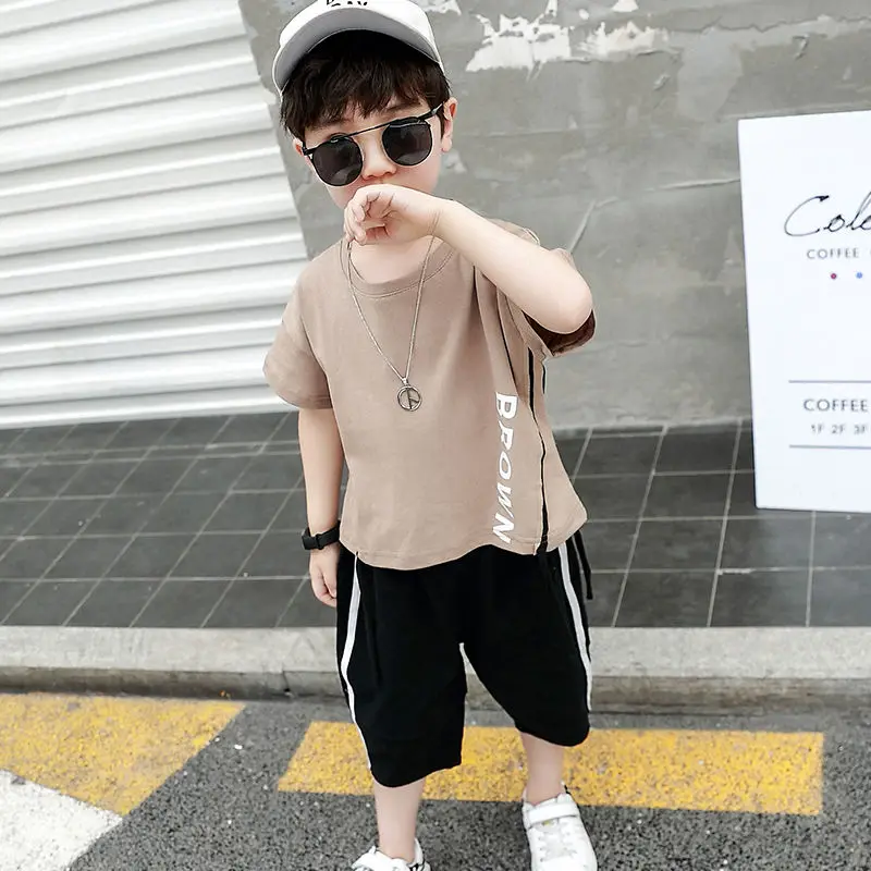 

Children's Casual Two-piece Fashionable Set Boys' Summer Suit 100% Cotton Comfortable T-shirt 2023 New Baby Short-sleeved Shorts