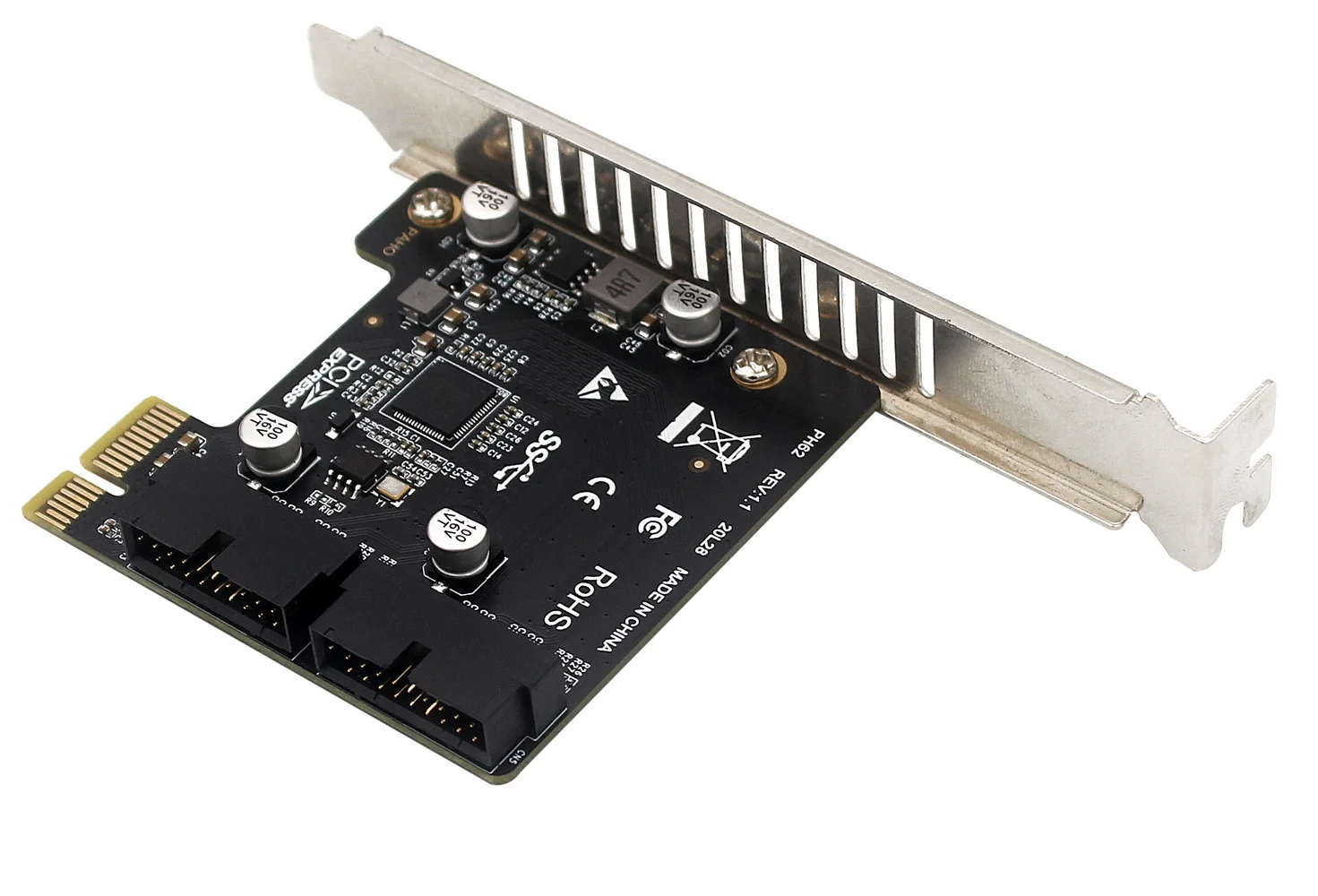 Супер скоростная Pcie на 2 порта 19Pin USB 3 0 Райзер-карта PCI-e к двойному внутреннему 20Pin