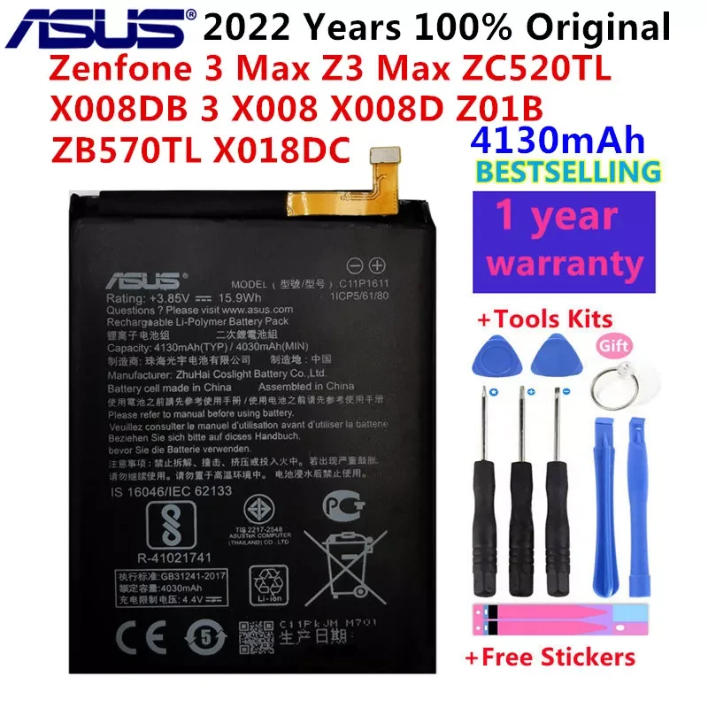 

Original Battery For ASUS Zenfone 3 Max Z3 Max ZC520TL ZB570TL X008DB 3 X008 X008D Z01B High Capacity C11P1611 4130mAh
