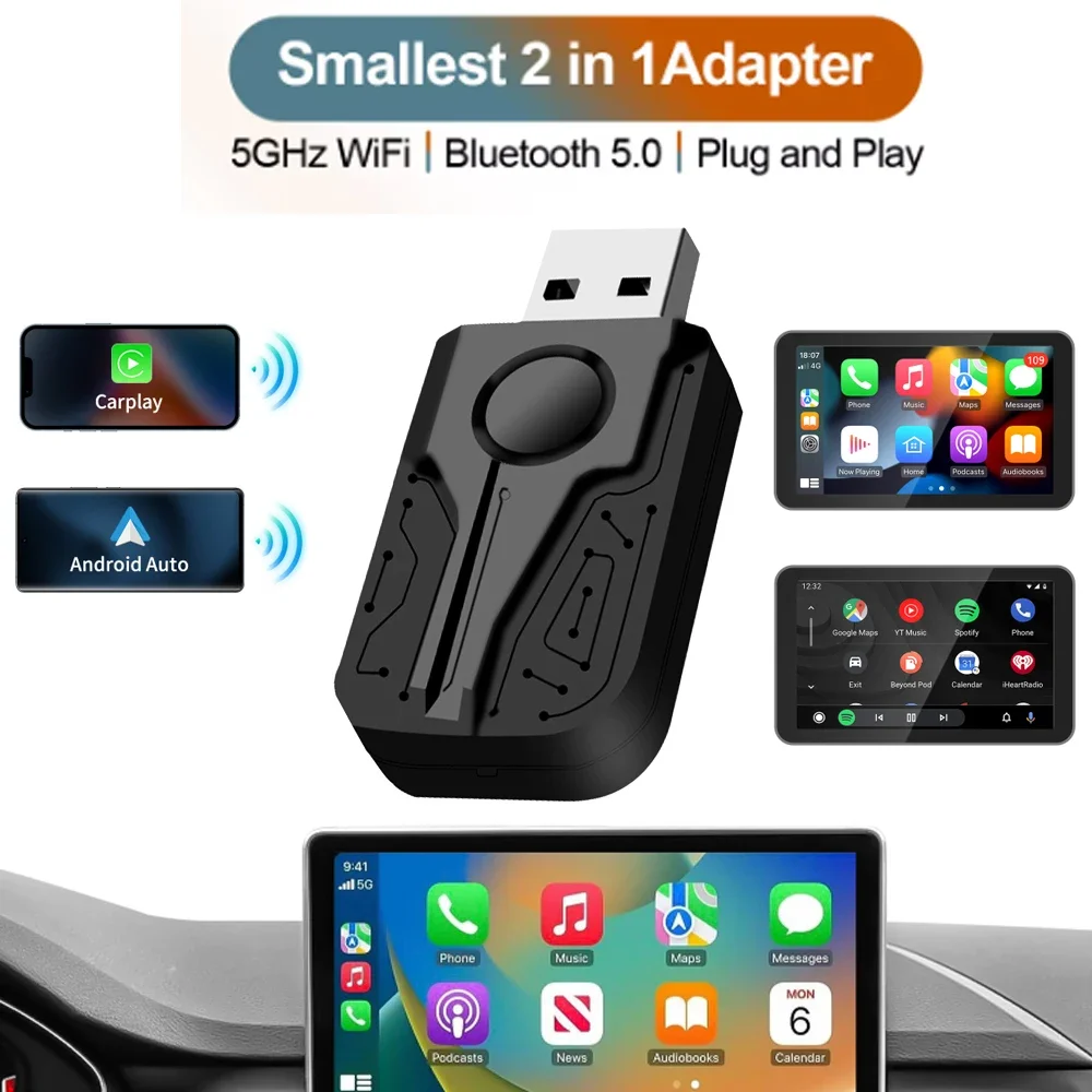 Мини-беспроводной Адаптер Carplay Android Auto Smart 2-в-1 USB-ключ Для Havel Kia Volvo Audi MG VW Hyundai Jeep —