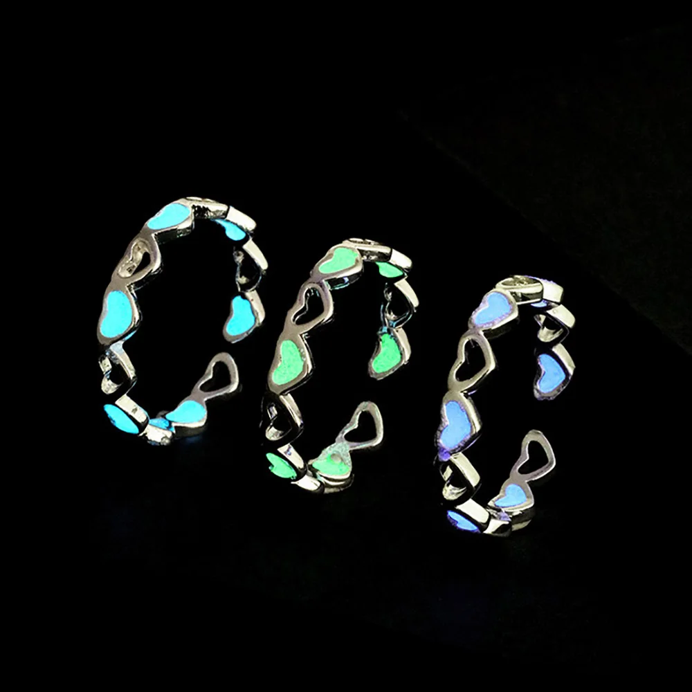 Punk Noctilucent Adjustable Creative Luminous Love Glow In The Dark Heart Ring for Gift Halloween Women Men Couple Lover