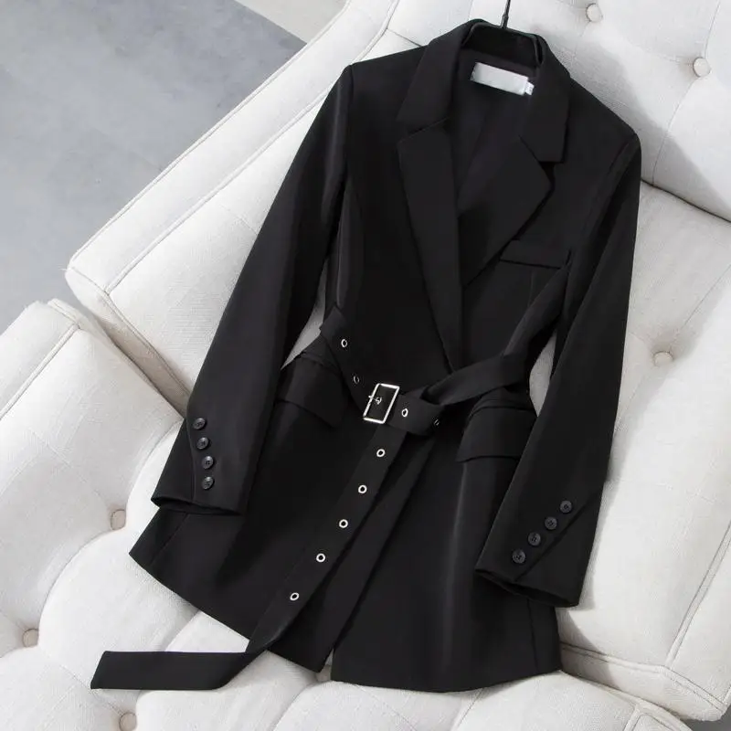 

SuperAen Fashon Slim Tie-up Suit Jacket 2022 New Spring Solid Notched Full Office Lady Women Coat