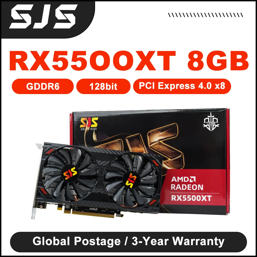 Видеокарта SJS RX5500XT 8G для майнинга, графическая карта 8 Гб 128 бит GDDR6 RX 5500 XT 8 Гб 2DP + 1HDMI, игровая видеокарта AMD GPU, видеокарта
