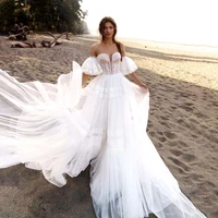 sumnus boho lace wedding dress sweetheart a line tulle beach wedding gowns backless 2022 summer bridal dresses vestidos de novia