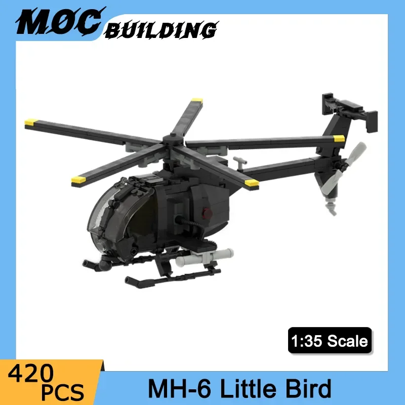 

DIY MH-6 Little Bird Helicopters 1/35 Scale Building Blocks Bricks Combat Weapon Airplane Model Set DIY Kids Toys Birthday Gifts