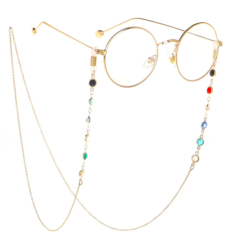 

Fashion Colorful Crystal Beads Sunglass Chain for Women Fashion Metal Long Chain Mask Chain Anti-lost Eyeglass Anti-skid Rope