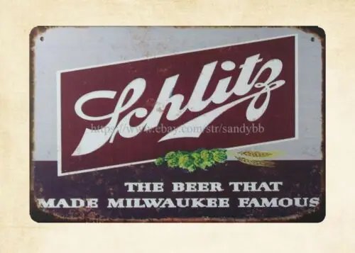 Schlitz Beer BEER MADE MILWAUKEE FAMOUS металлическая жестяная вывеска на стене
