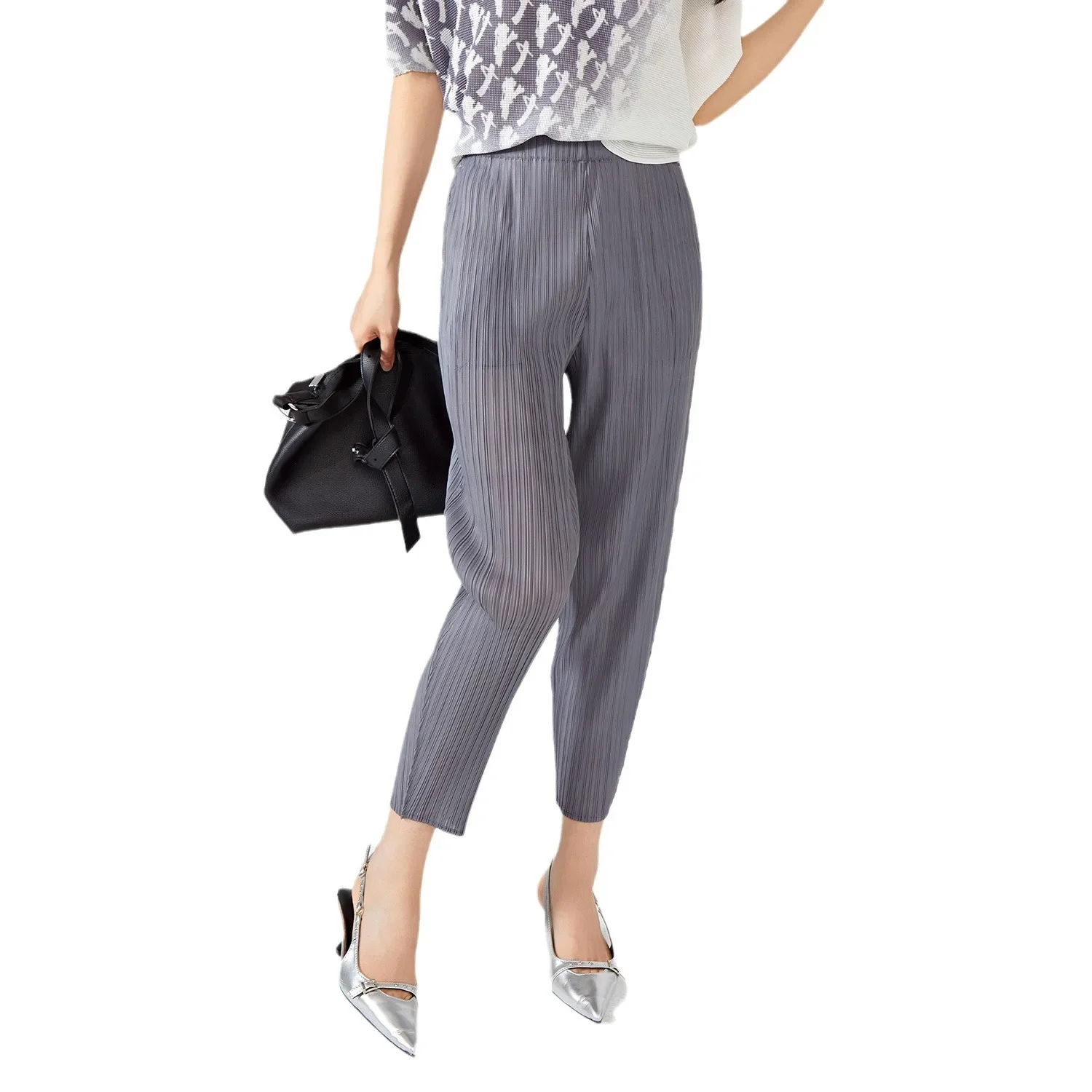 Повседневные женские брюки Miyake плиссированные шаровары эластичная талия