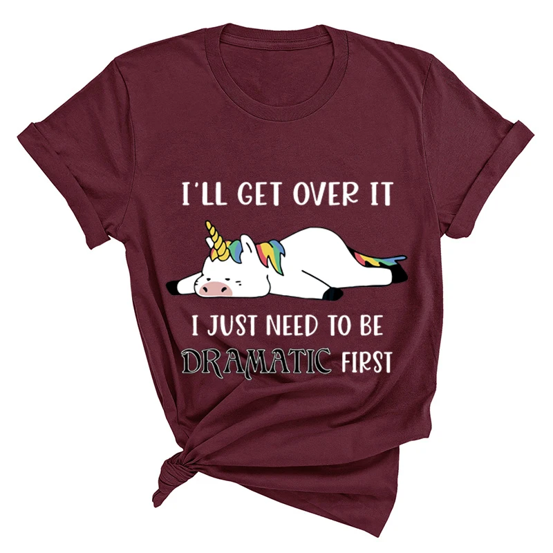 

Unicorn I'll Get Over It Print T-shrits for Women Summer Short Sleeve O Neck Cotton T-shirt Creative Personalized Ladies Tops