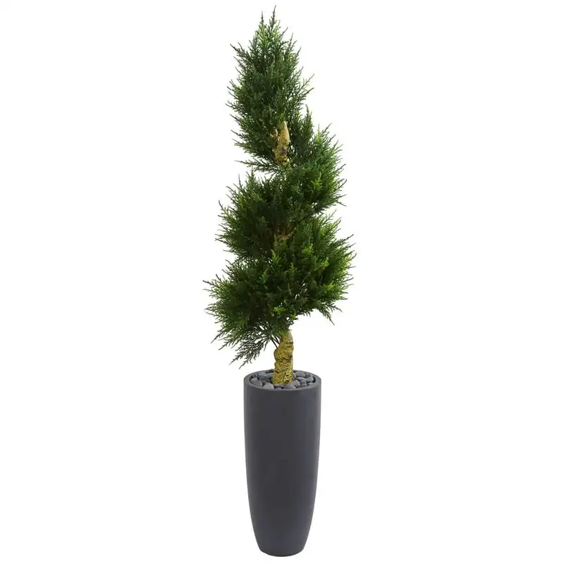 

ft. Spiral Cypress Artificial Tree in Cylinder Planter UV Resistant (Indoor/Outdoor) Artificial ivy hedge Artificial succulents