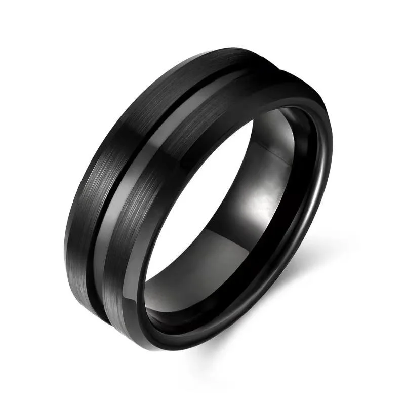 

2023 8mm Fashion Jewelry Black Stainless Steel Rings for Men Accessories Anniversary Party Gift Classical Groove Men Rings