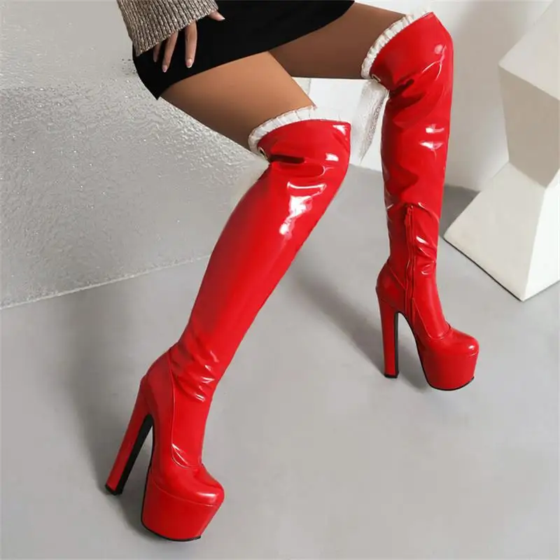 

Women European and American Sexy High Boots Patent Leather PU Lace Thick Bottom High Heels Fashion Nightclub Catwalk Women Shoes
