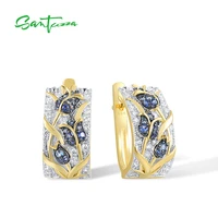 santuzza authentic 925 sterling silver earrings for women white cubic zirconia blue tulip gold plated classic gift fine jewelry