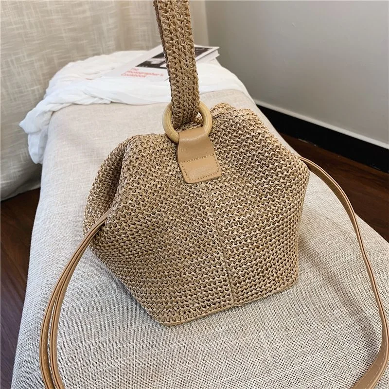 

Повседневные соломенные женские сумки из ротанга, сумки через плечо, женская летняя пляжная сумка, вместительная сумка-мешок, Балийские кошельки