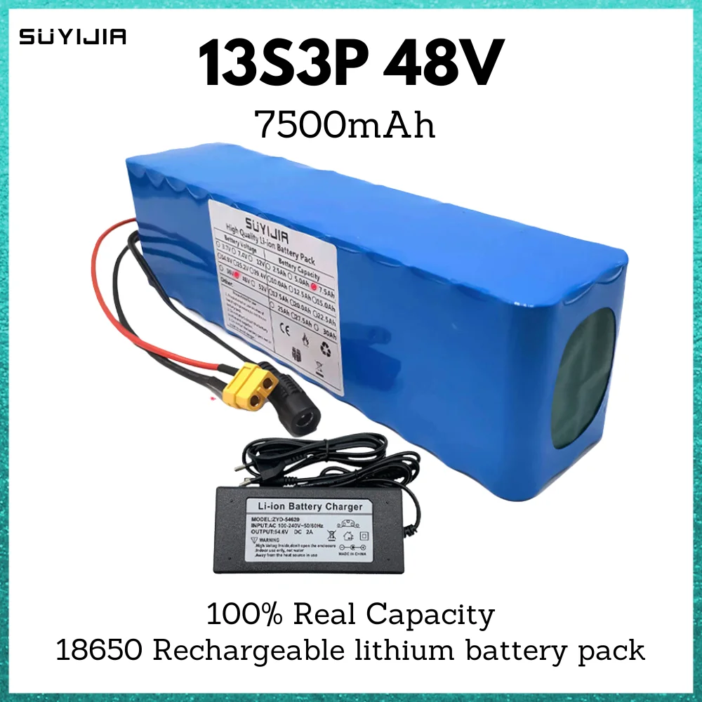 

13S3P 7500mAh 48V18650 Rechargeable Lithium Battery Pack Built-in BMS for Electric Bicycles Electric Scooters with 54.6V Charger